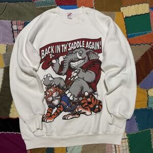 Vintage 1990 Alabama vs Auburn Get in the Saddle Crazy Graphic White Crewneck L